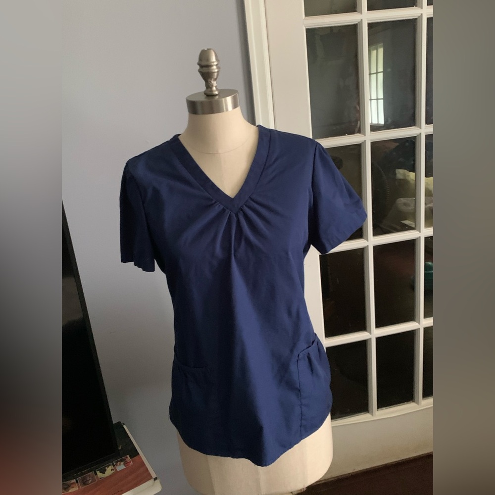 White Cross Deep Blue Scrub Top